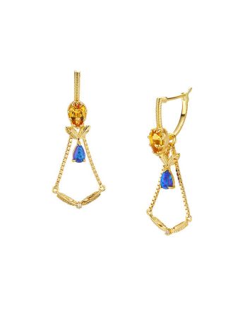 Citrine Match Black Opal Multi Stone Vintage Earrings | TB1501