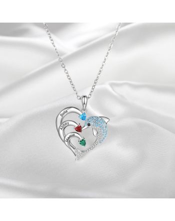 Custom Name Dolphin Heart Birthstone Necklace | H0001