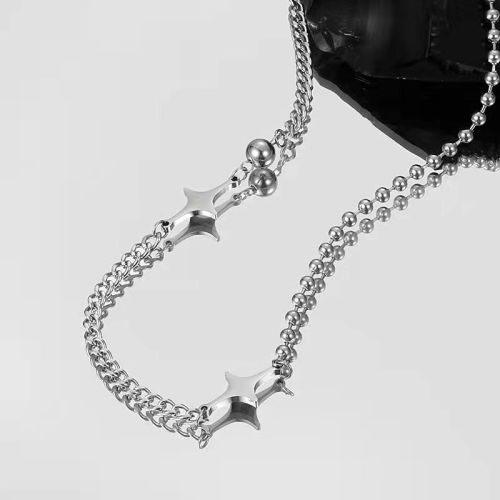 Silver Star Curb Chain Choker Necklace| O28