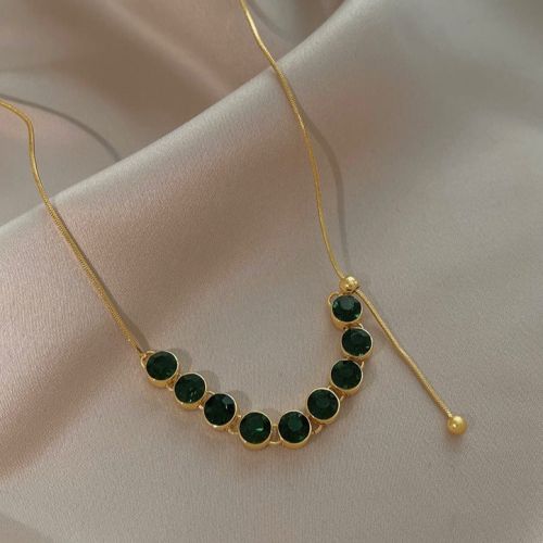 Dainty Green CZ Adjustable Chain Necklace | HN2329