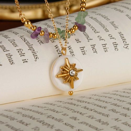 Layering Stone & Star Pendant Chain Necklace | GX2331