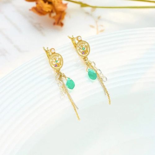 14K Gold Plated Natural Chalcedony Dangle Earrings | TB2123