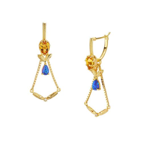 Citrine Match Black Opal Multi Stone Vintage Earrings | TB1501