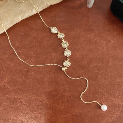 Dainty Pearl Flower Lariat Y Necklace | HN2449